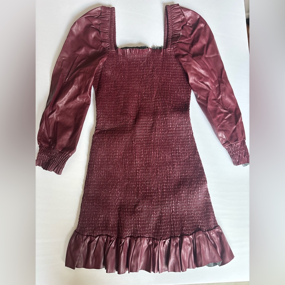 7 For All Mankind NWOT Smocked Burgundy Vegan‎ Leather Dress